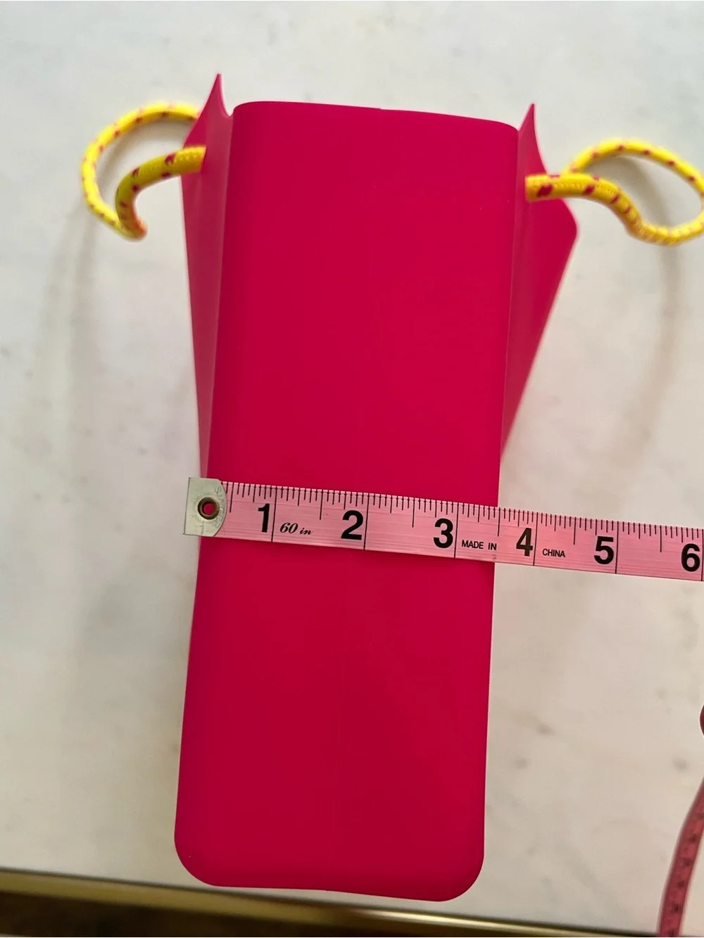 Sol de Janeiro Neon Pink Silicone Tote with Yellow Rope Handles